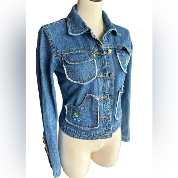 Y2K Floral Stitched Denim Jacket size Medium - Picture 4 of 11